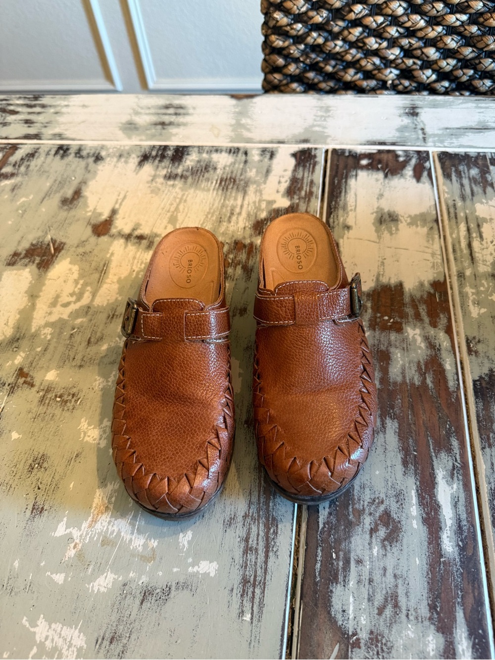 Women’s Leather Slip-On Clogs , size 6. Cognac Brown